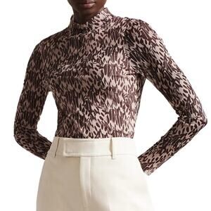 Ted Baker Women’s Jumila Fitted High Neck Semi Sheer Pink Brown Top Size 3 Small